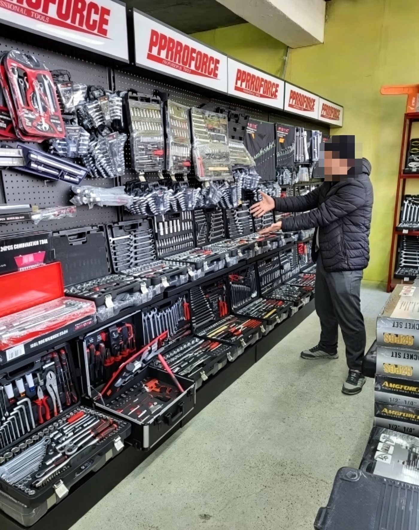 PPRROFORCE branded racking running the length of a partner store